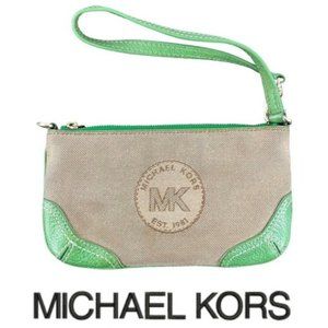 Michael Kors Women's Logo Wristlet Accessory Wallet Canvas / Green